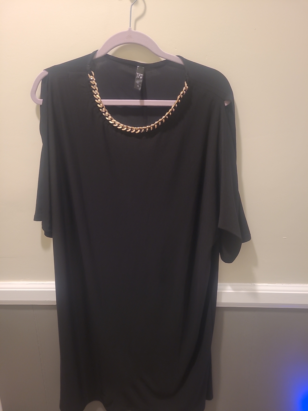 JTB Missy Black Dolman Sleeve Cold Shoulder Chain Neckline Dress Size L